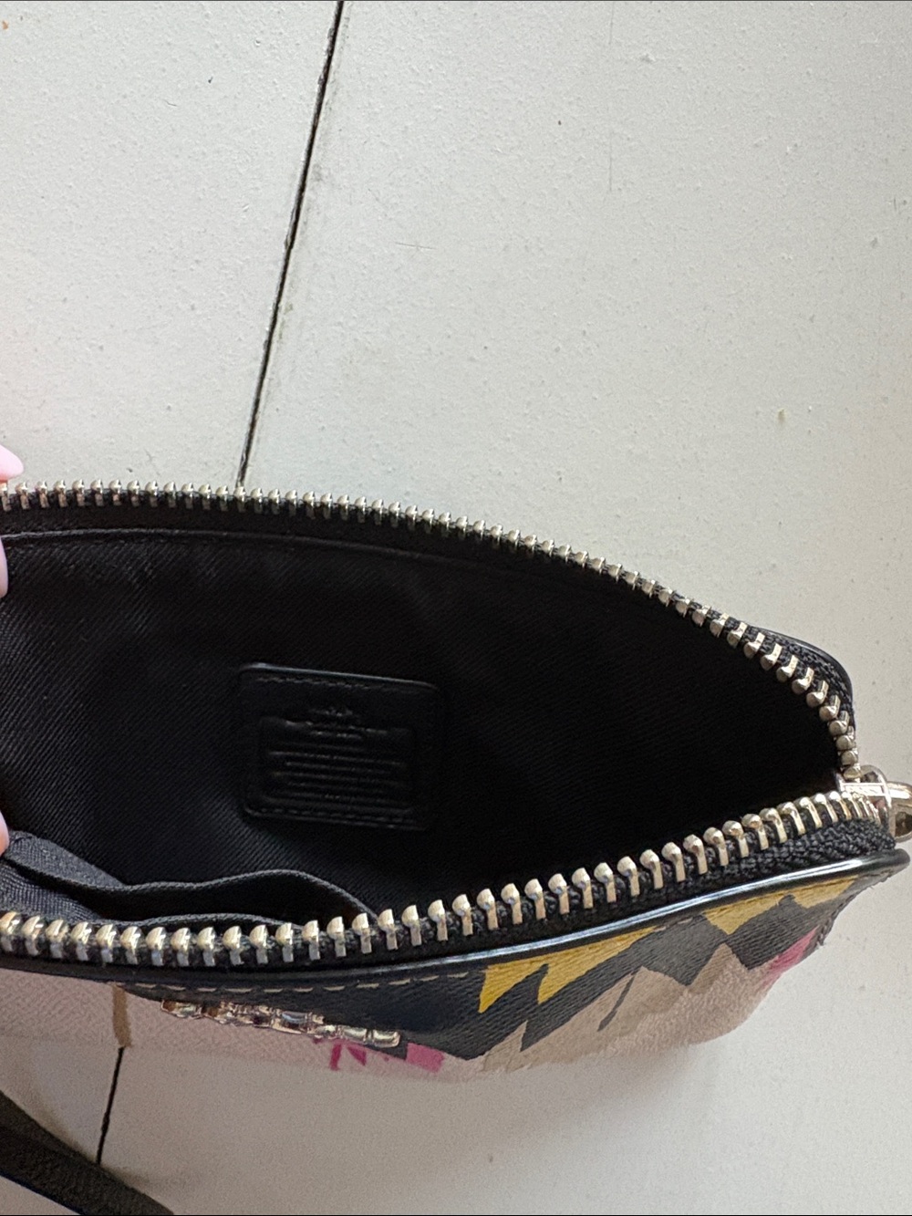 Coach Colorblock Wristlet in Black, Pink, Yellow, Tan, White - Picture 4 of 4